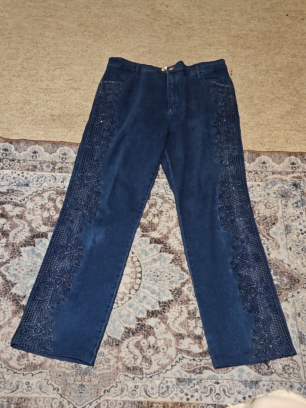 Navy Embroidered Straight-Leg Women’s Jeans